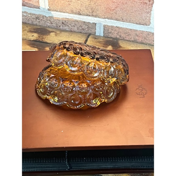 Pair of L E Smith Amber Oval Ashtrays Soap Dish Moon and Stars - Picture 3 of 8